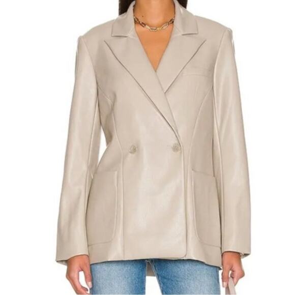 Jonathan Simkhai Raelynn Stretch Vegan Faux Leather Blazer Light Grey / Beige XL - Picture 2 of 11